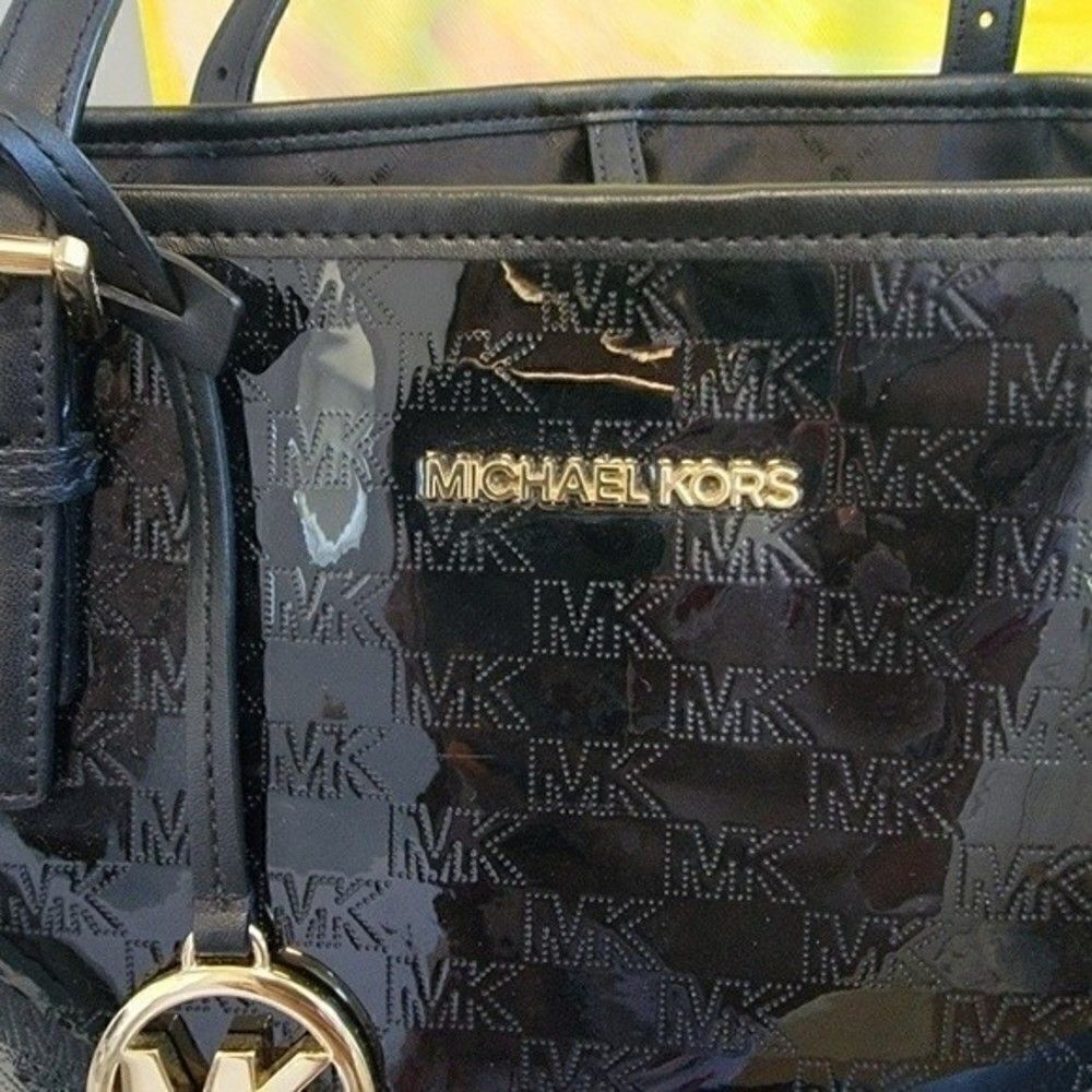 Michael KORS Jet Set Travel Carryall Tote Black Patent Leather MK - Picture 7 of 14